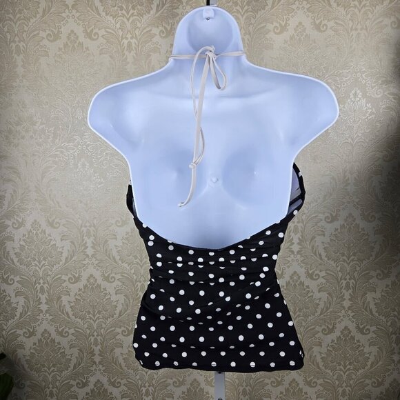 Lauren Ralph Lauren Size 12 Black White Dots Tankini Top Built In Bra Neck Ties - Picture 7 of 15